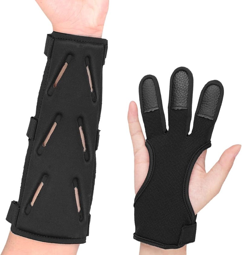 KRATARC Archery Lightweight Finger Tab Gloves & Arm Guard Adjustable Arm Protector for Hunting Target Shooting Accessory Recurve Bow Compound Bow - Image 1